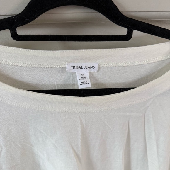 Tribal Jeans White Cream Pink Striped Top with Stitching Detail - Picture 2 of 7